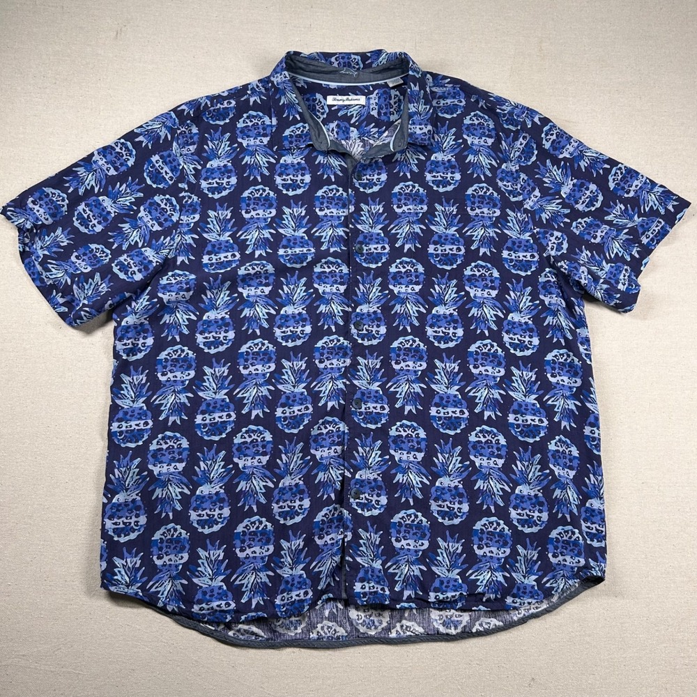 Tommy Bahama Shirt Mens 3xl 100% Silk Pineapple Print Hawaiian Tropical Aloha‎